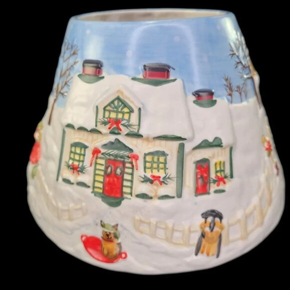 Yankee‎ Candle Large Jar Shade Snow Holiday Christmas Village Scene Embossed